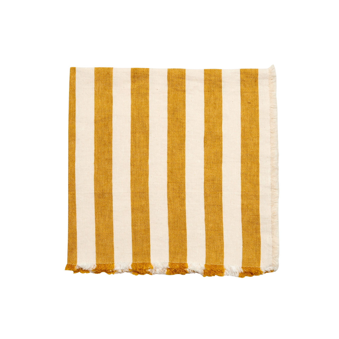 Washed Fringe Awning Striped Napkin in Mustard, from Deborah Rhodes