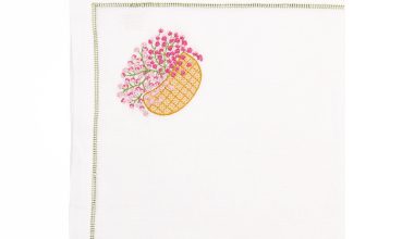 Flower Basket Embroidered Napkin, from Deborah Rhodes