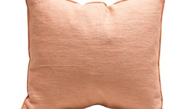 Crumpled Washed Linen Pillow 26" x 26" in Melon, from Maison De Vacances