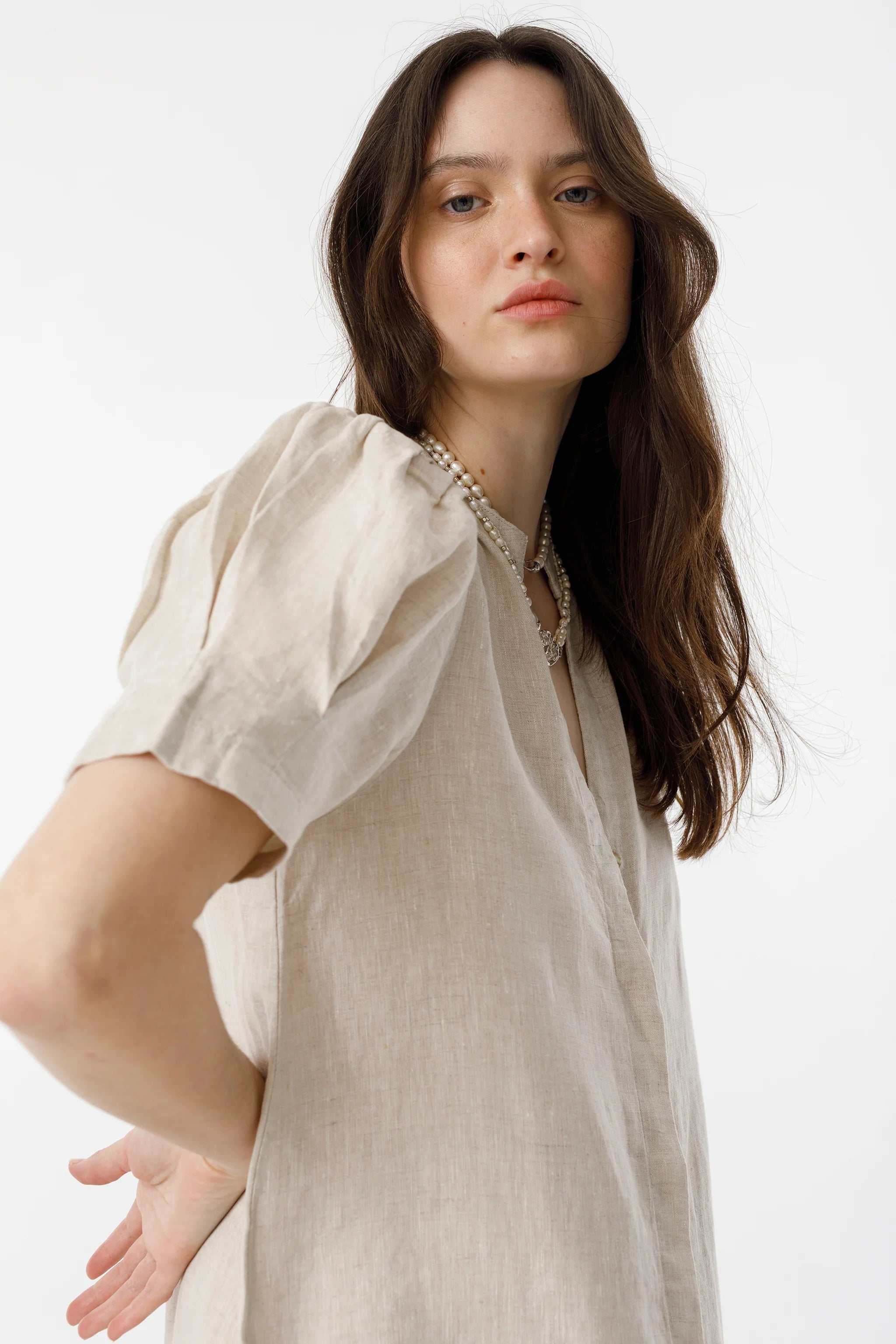 Athina Midi Linen Dress in Natural, from Lanhtropy - Image 2