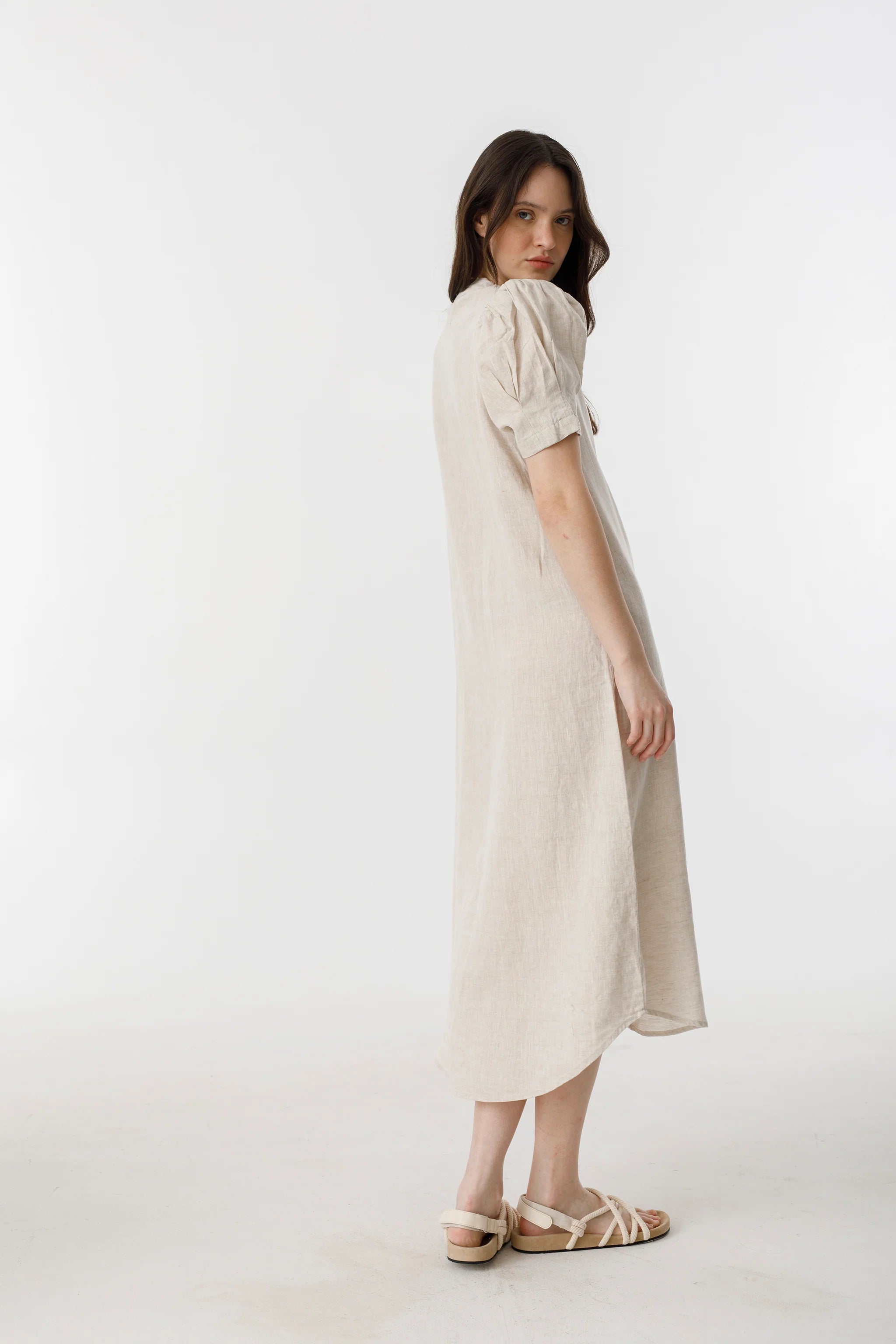 Athina Midi Linen Dress in Natural, from Lanhtropy - Image 3