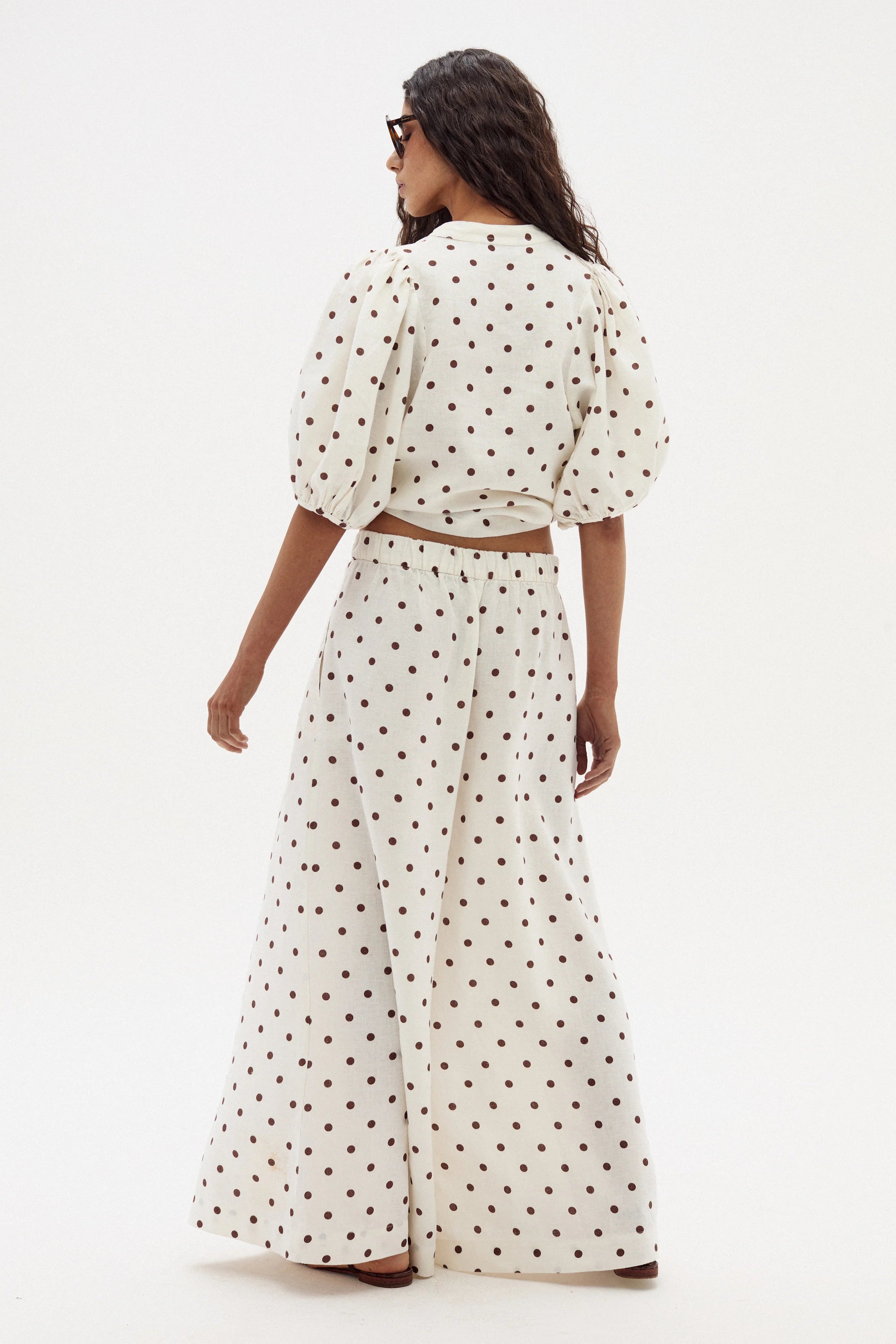 Sabi Linen Pants in Brown Polka Dots, from Lanhtropy - Image 2