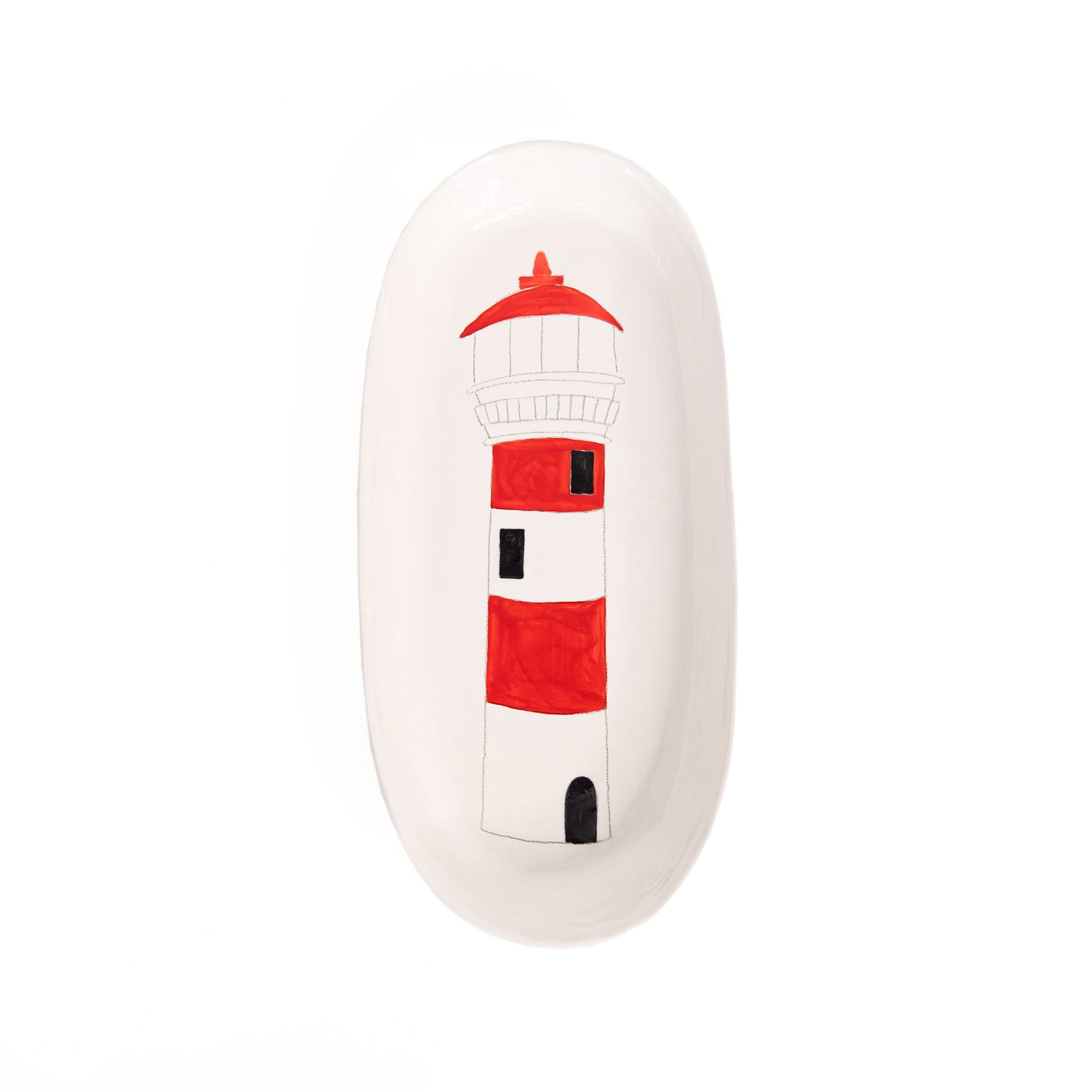 Large Oval Platter Lighthouse in Red, from Gemma Orkin Ceramics