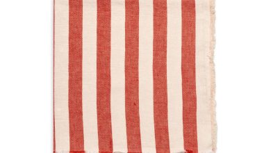 Washed Fringe Awning Striped Napkin in Coral, from Deborah Rhodes