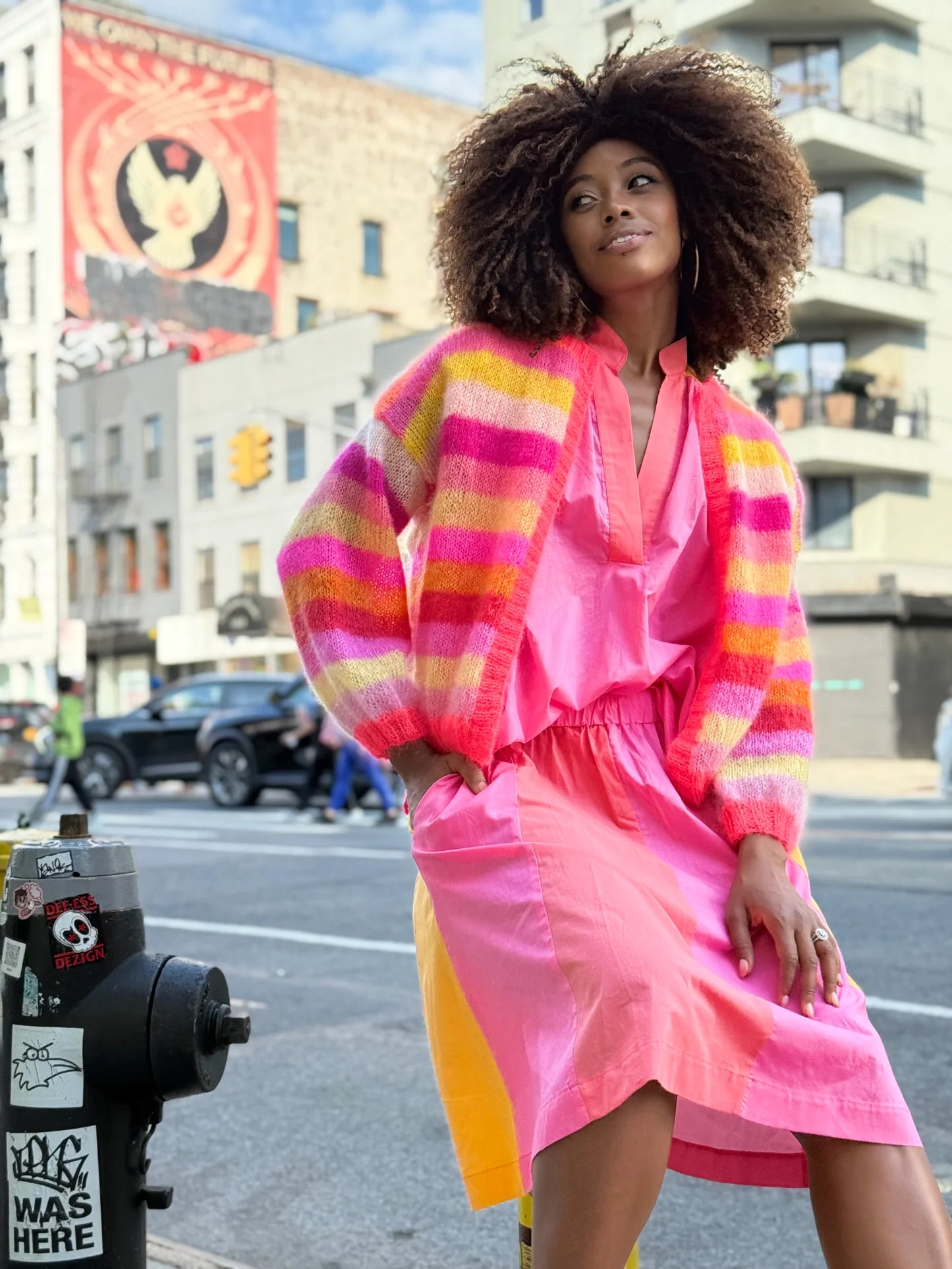 Multistripes Cardigan in Pink, from Rose Carmine - Image 3