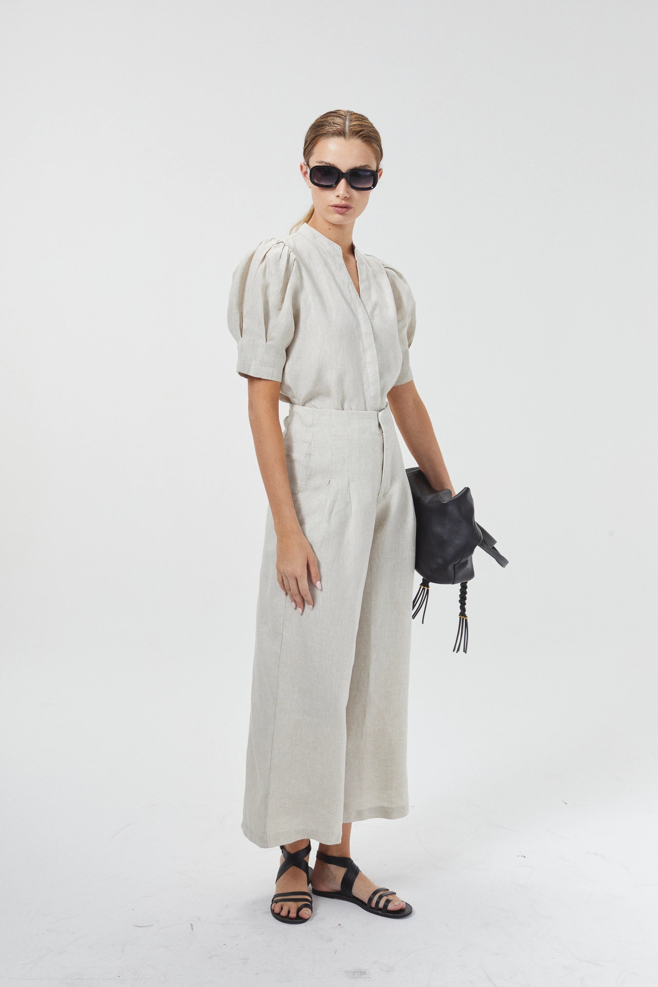 Culotte Linen Pant in Natural, from Lanhtropy - Image 2