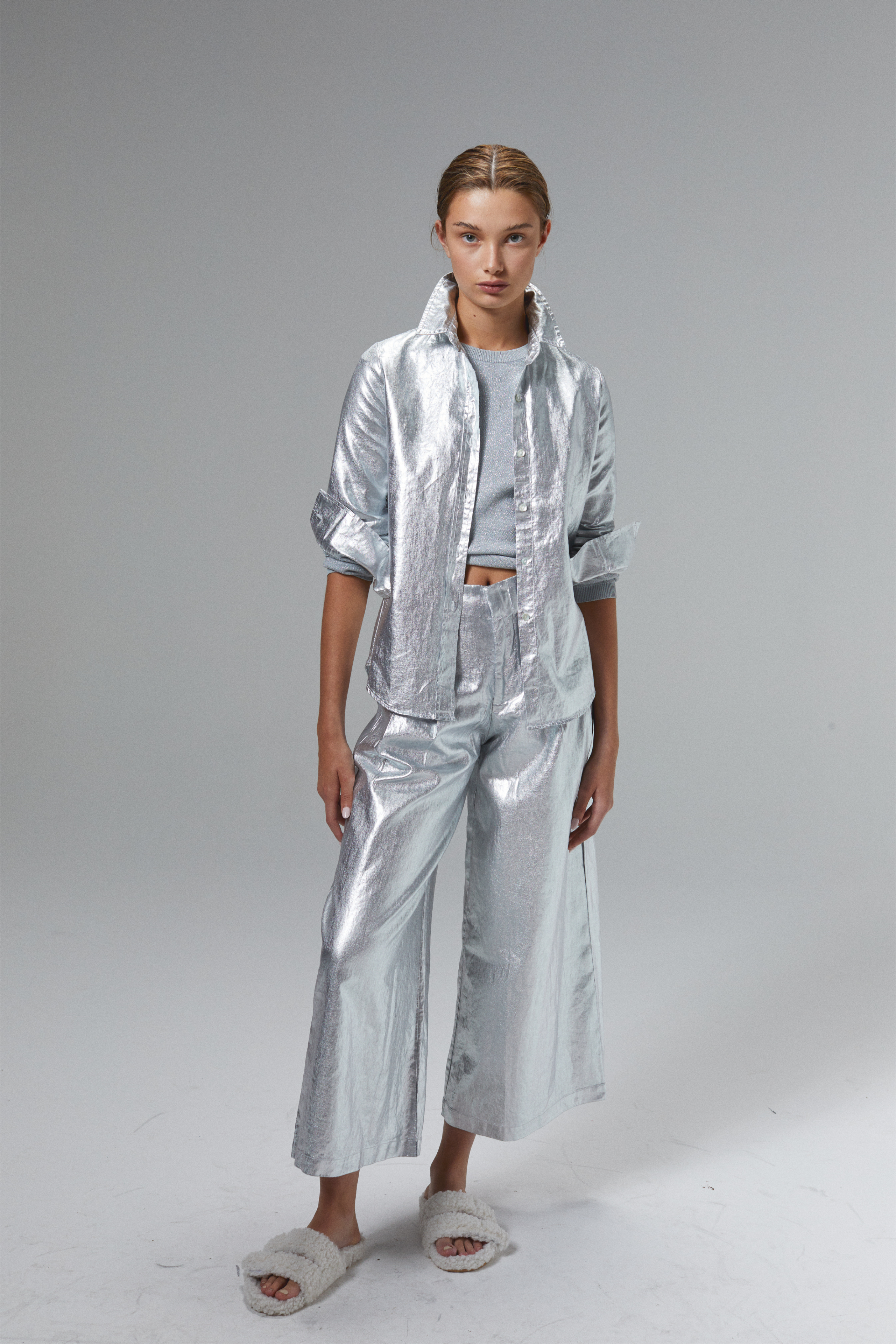 Metallic Silver Culotte Pant, from Lanhtropy