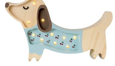 Little Lights Mini Puppy Lamp with Cherries on Blue
