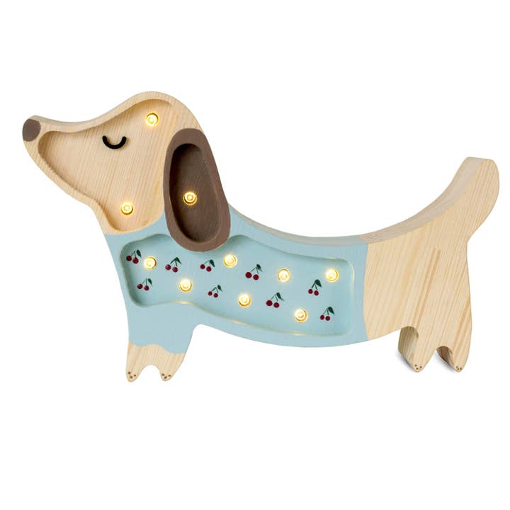 Little Lights Mini Puppy Lamp with Cherries on Blue