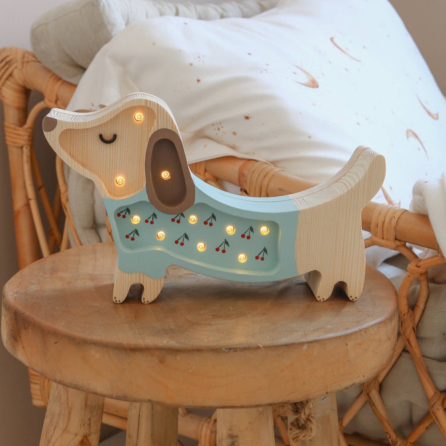 Little Lights Mini Puppy Lamp with Cherries on Blue - Image 2