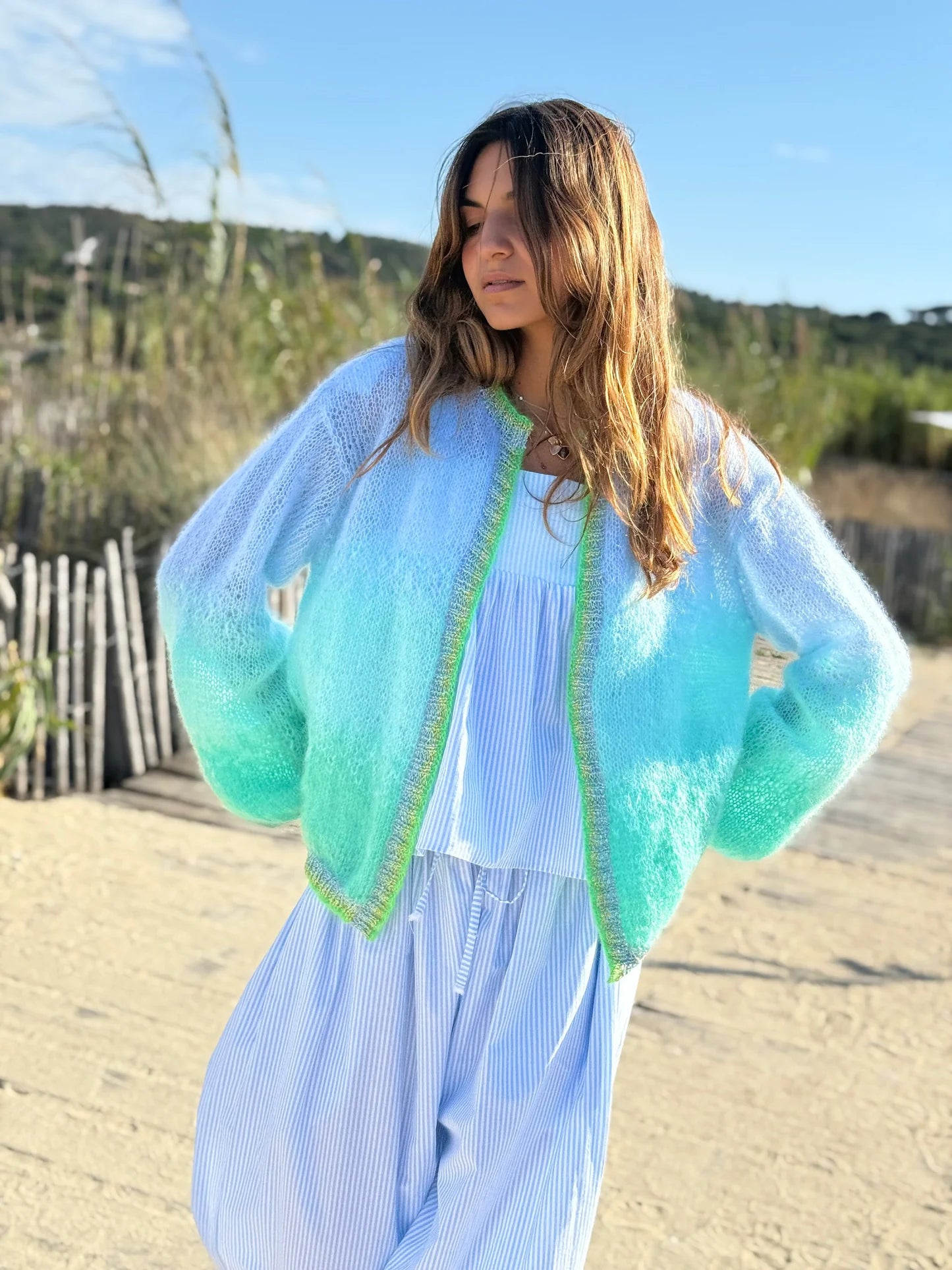 Tie Dye Cardigan in Aqua & Blue, from Rose Carmine - Image 3