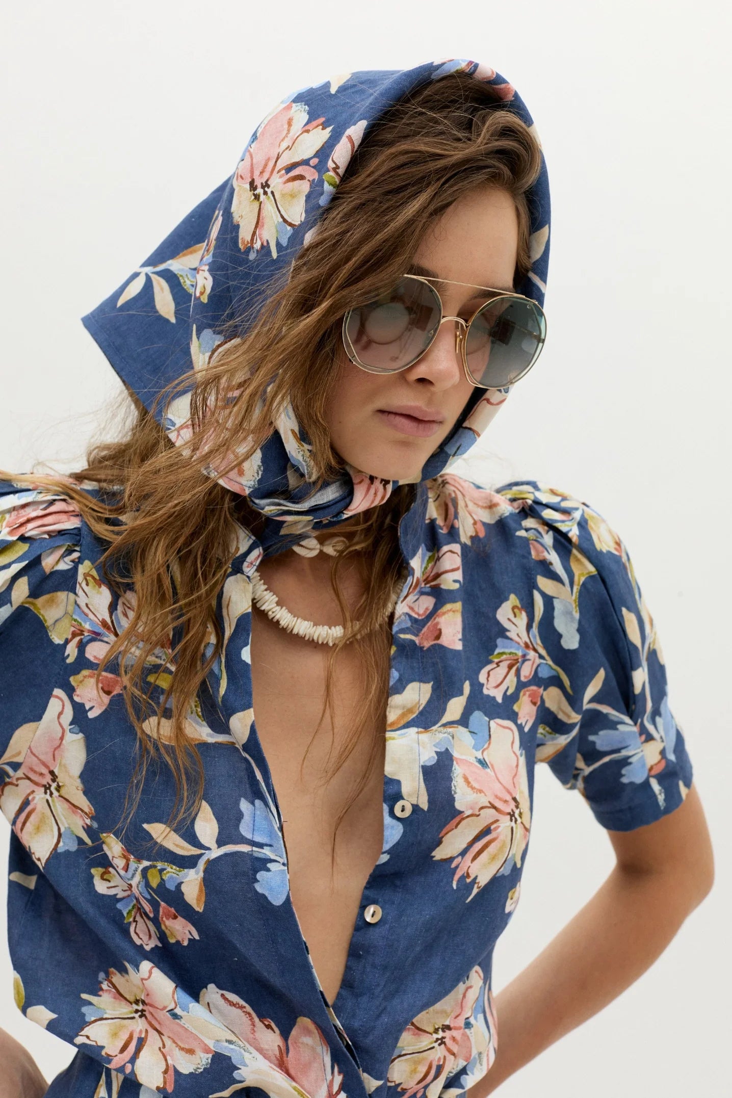 Athina Linen Shirt in Blue Poppy Print, from Lanhtropy - Image 2