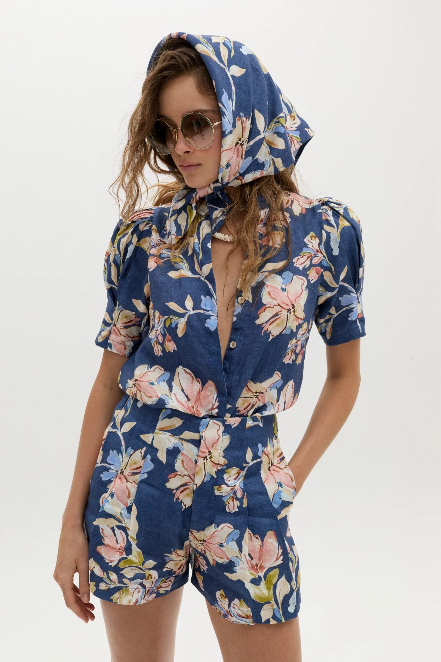 Athina Linen Shirt in Blue Poppy Print, from Lanhtropy - Image 3
