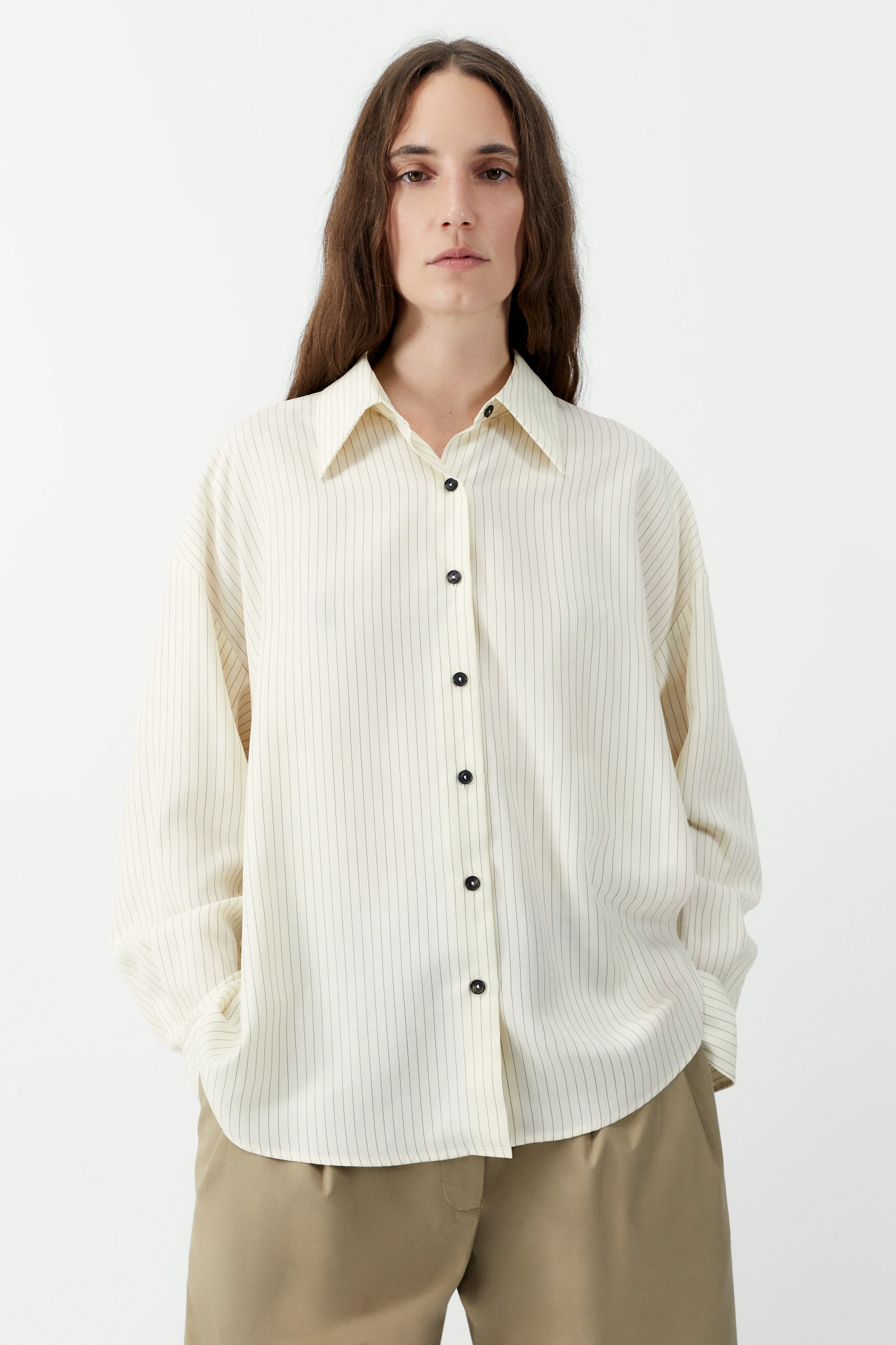 Oversized Pencil Striped Shirt in Cream, from Cordera - Image 2