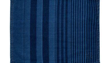 Regimental Stripe Placemat Laser Printed in Medium Wash, from Mi Cocina