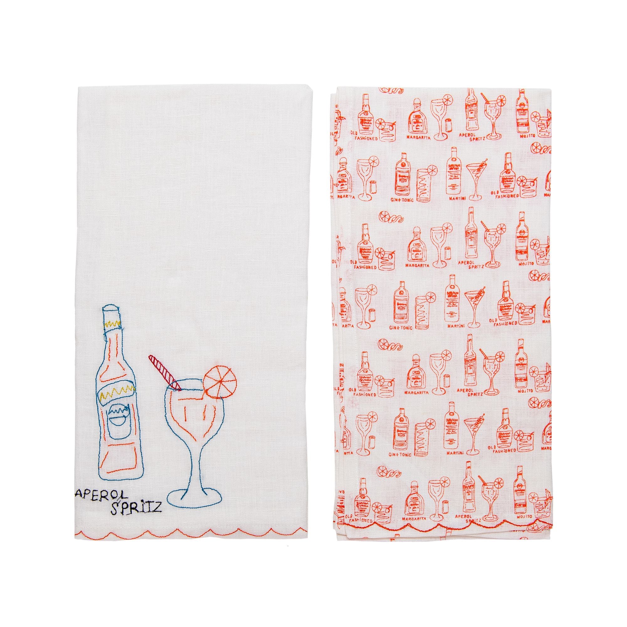 Set of 2 Aperol Spritz Linen Tea Towels