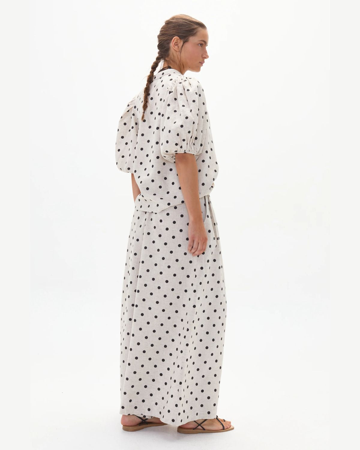 Sabi Linen Pants in Natural & Black Polka Dots, from Lanhtropy - Image 3