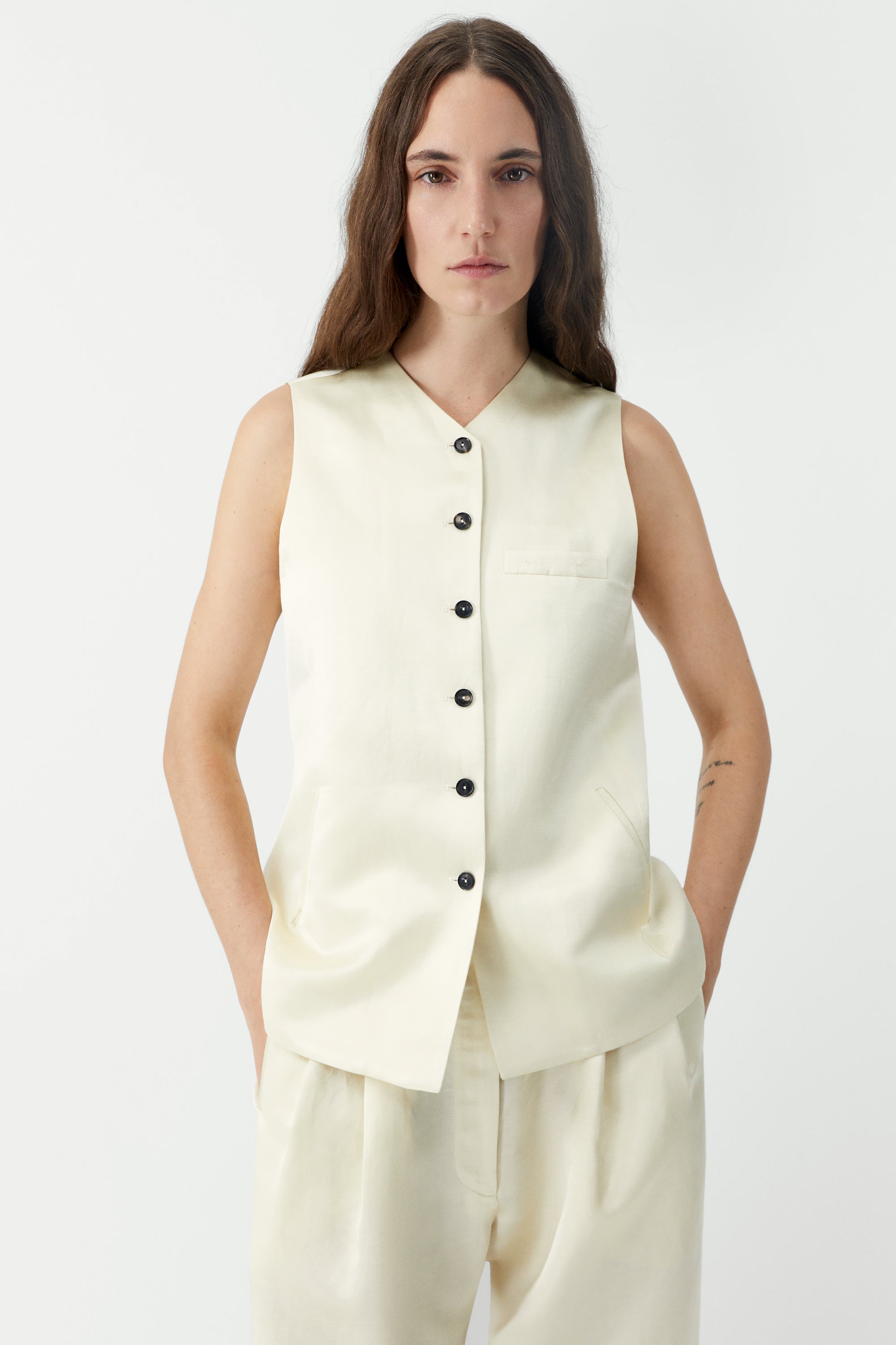 Satin Tailored Vest in Marfil, from Cordera - Image 2