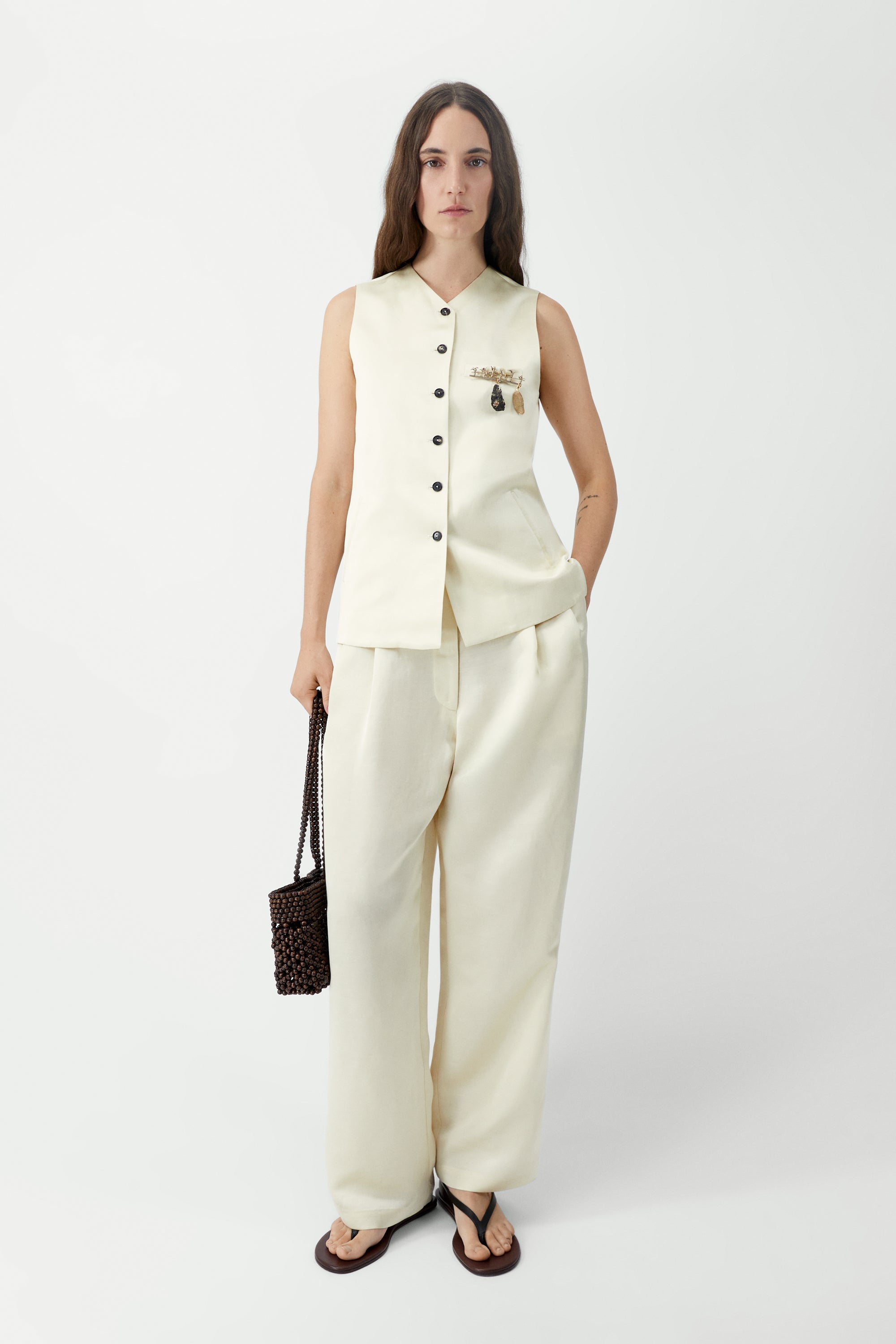Satin Tailored Vest in Marfil, from Cordera - Image 3