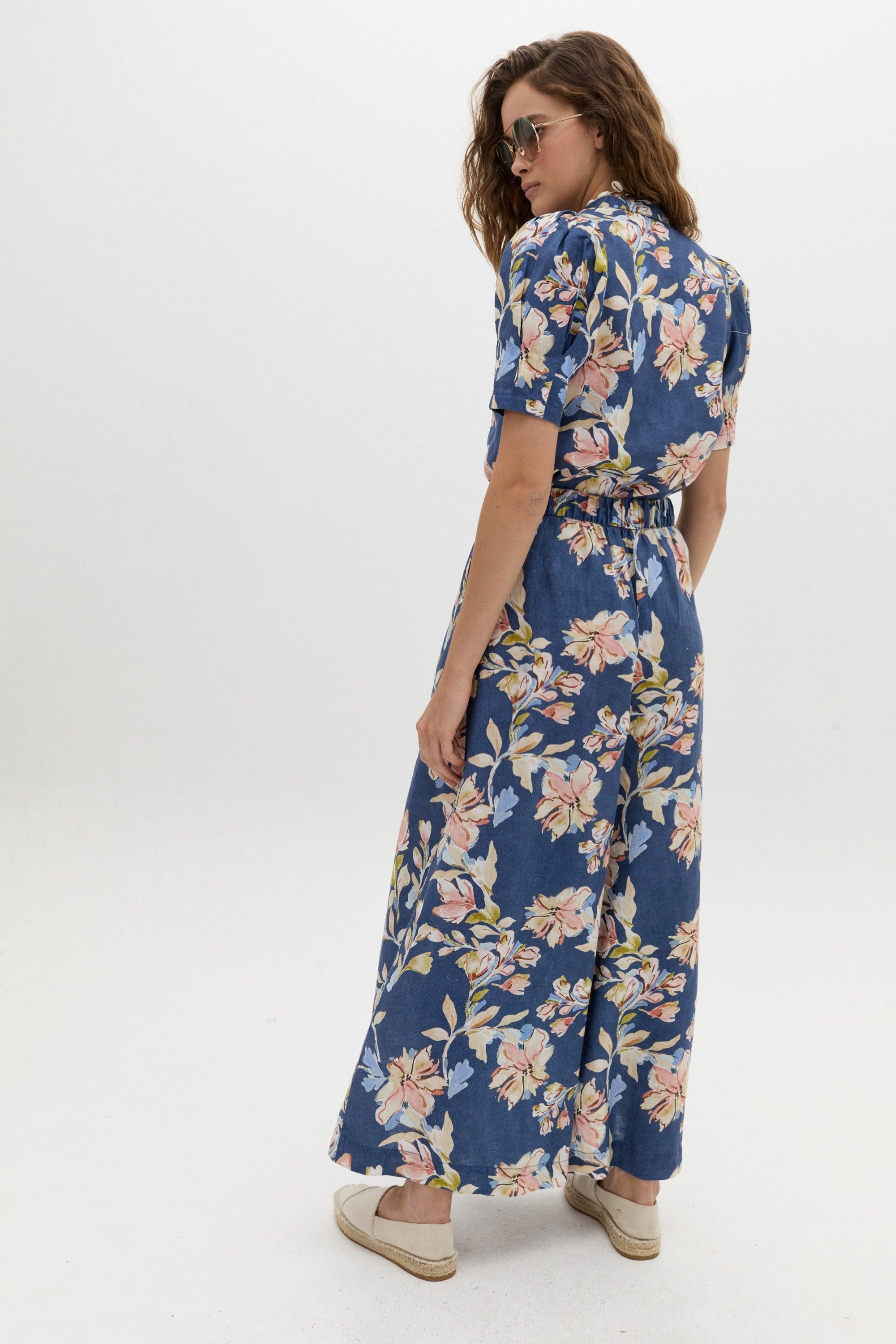 Sabi Linen Pants in Blue Poppy Print, from Lanhtropy - Image 3