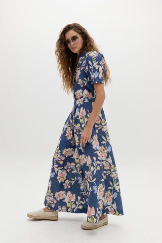 Sabi Linen Pants in Blue Poppy Print, from Lanhtropy - Image 2