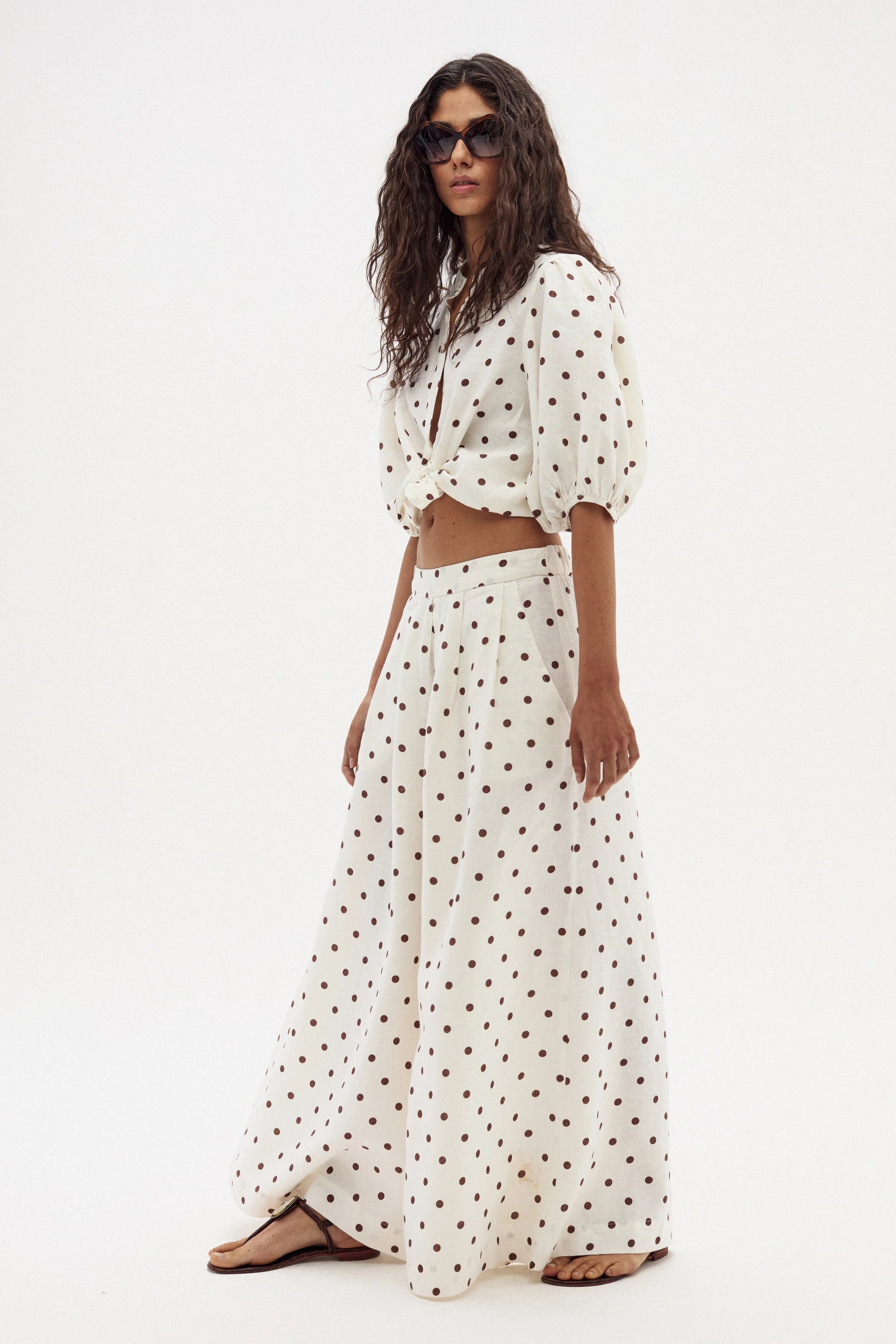 Sabi Linen Pants in Brown Polka Dots, from Lanhtropy - Image 3