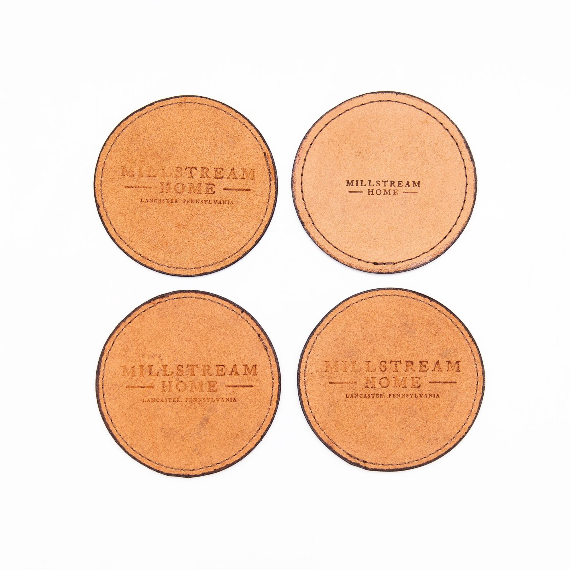 Leather Coaster Set of 4 in Camel - Image 2