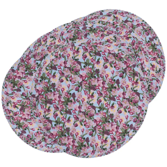 Set of Six Round Placemats in Romace is Dead Blue from, Sophie Williamson Design - Image 2