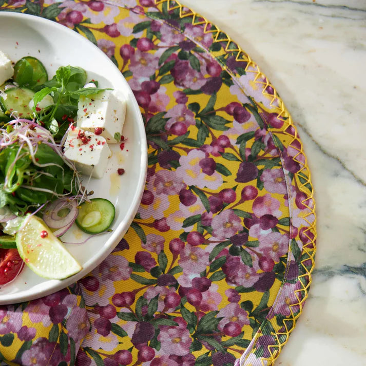 Set of Six Round Placemats in Romace is Dead Yellow, from, Sophie Williamson Design - Image 2