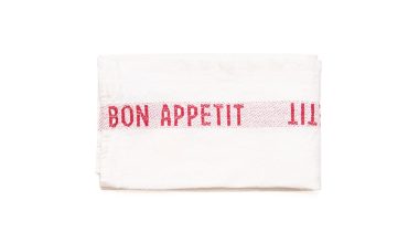 Bon Appetit Tea Towel in White Red, from Charvet Editions