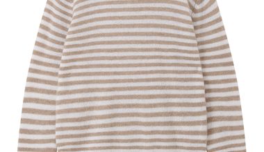 Cashmere Tipped Little Stripe Crew in Light Brown, from Jumper 1234