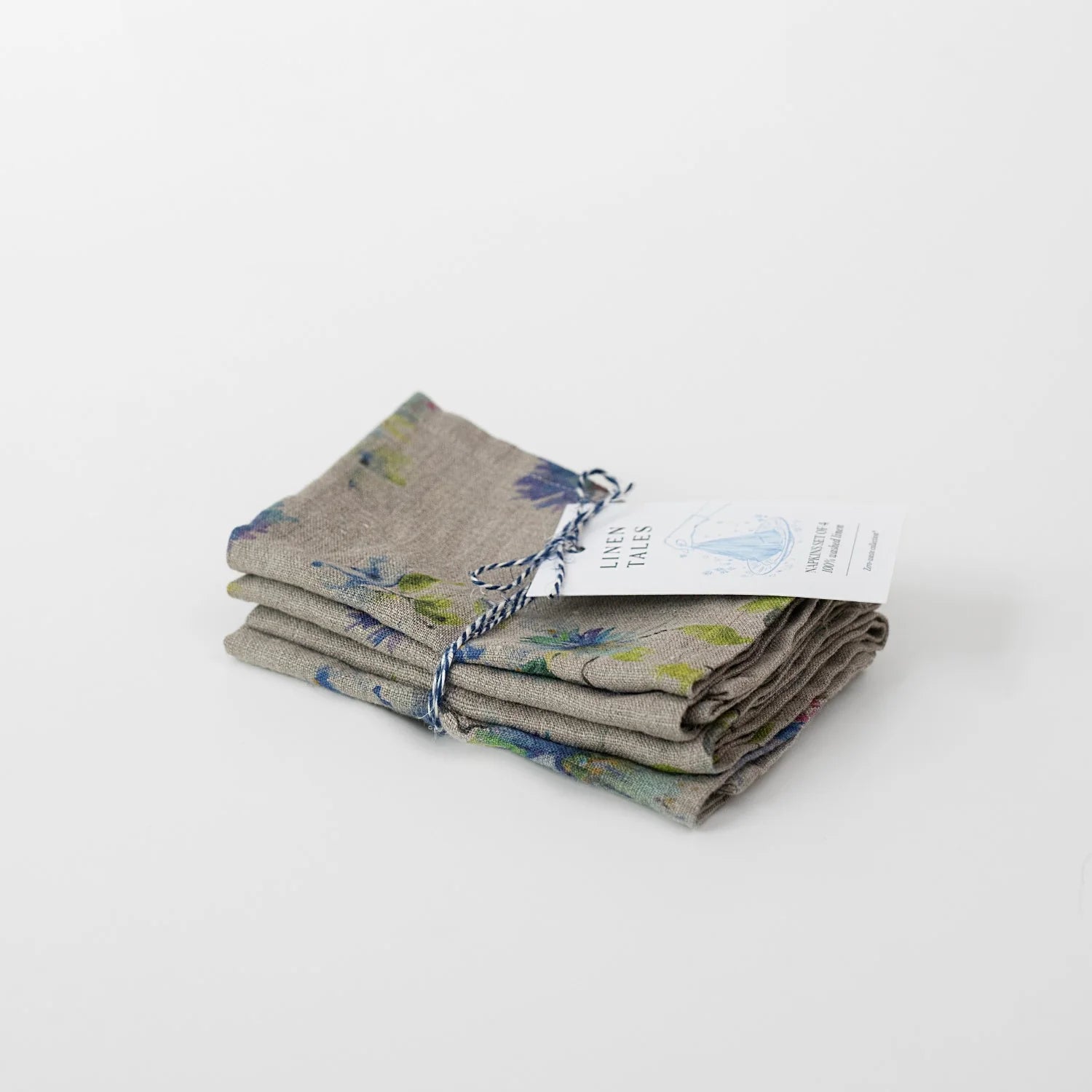Set of 2 Flowers on Natural Linen Napkins, from Linen Tales - Image 2