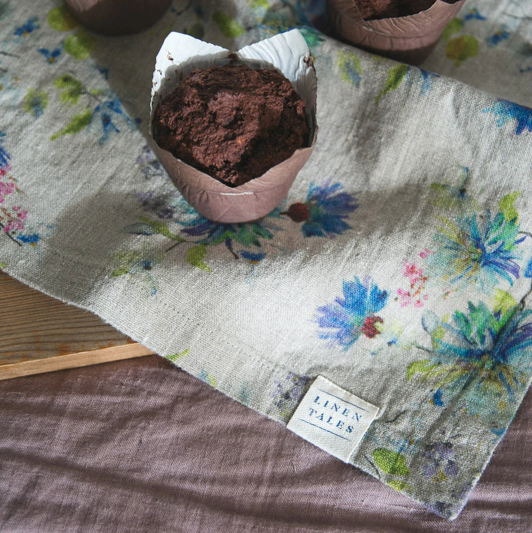 Set of 2 Flowers on Natural Linen Napkins, from Linen Tales - Image 4