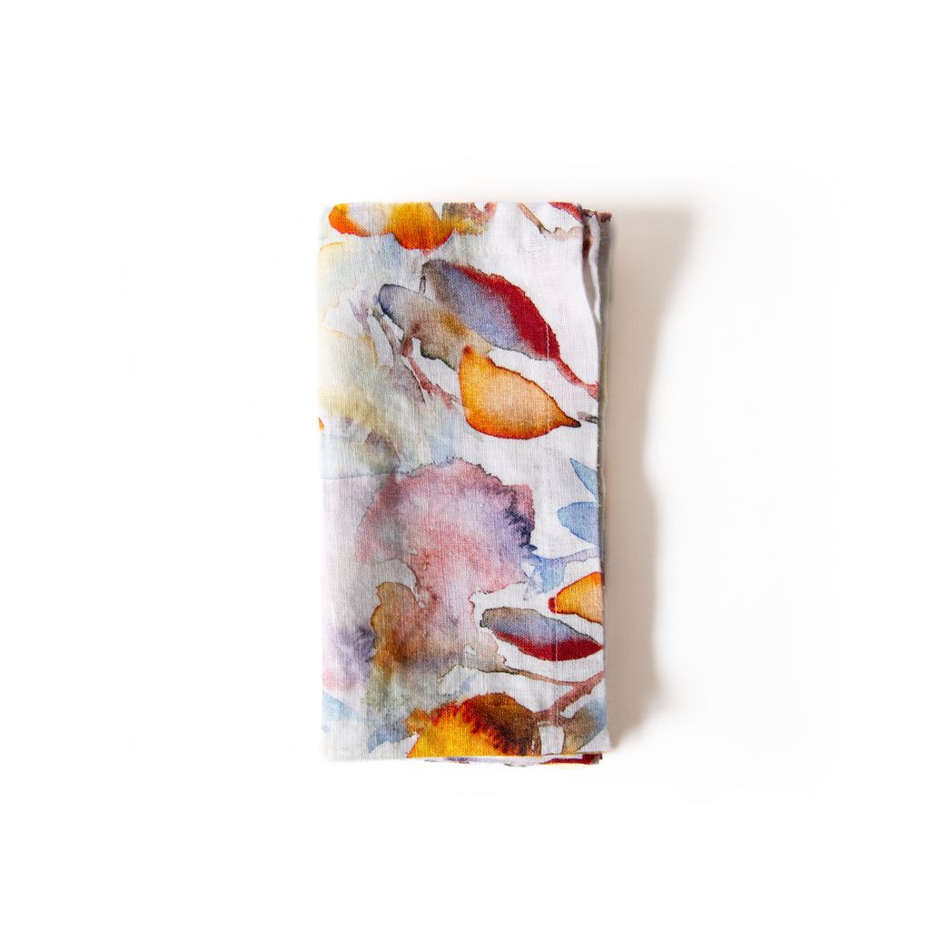 Orange Flow on White Linen Napkins Set of 2 in 20 x 20, from Linen Tales - Image 2