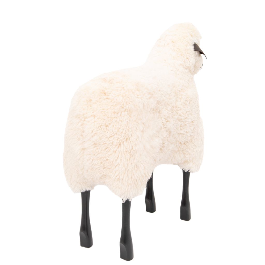 Life Sized Sheep in White Fur and Black Wood - Image 2