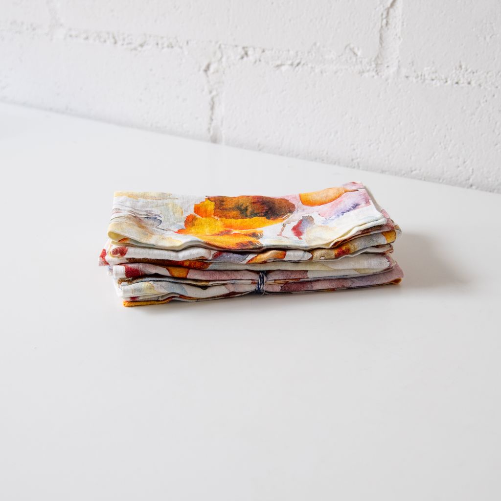 Orange Flow on White Linen Napkins Set of 2 in 20 x 20, from Linen Tales - Image 4
