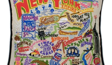 New York State Hand-Embroidered Pillow